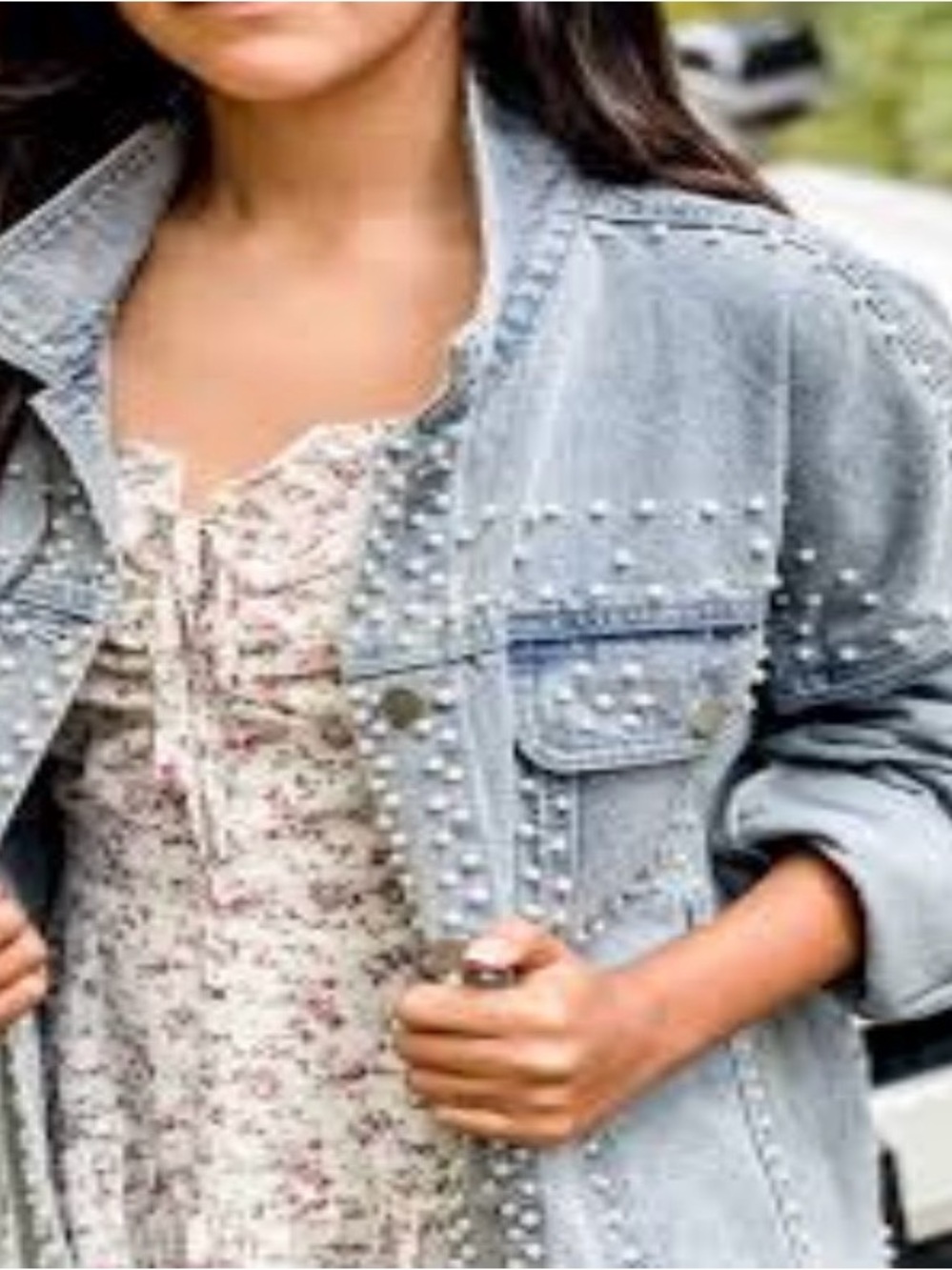 #751 BiBi NWT Light Blue Pearl-Studded Denim Jacket. Amazing! - Picture 2 of 16
